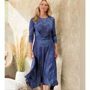 Soft Surroundings Dress Womens M Blue Sitarra Aria Midi Boho Cottagecore